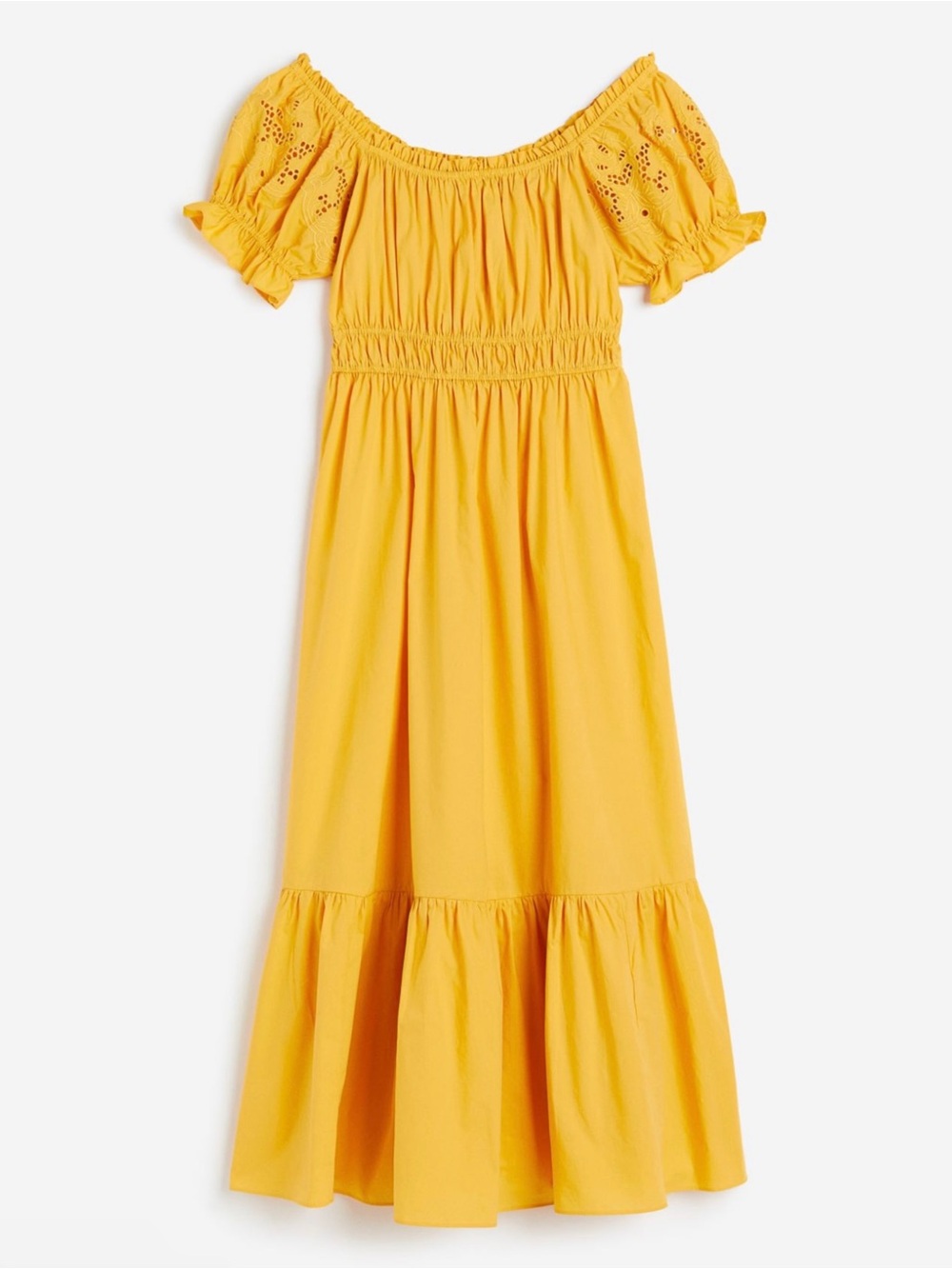 H&M Yellow Off-Shoulder Tiered Midi Dress